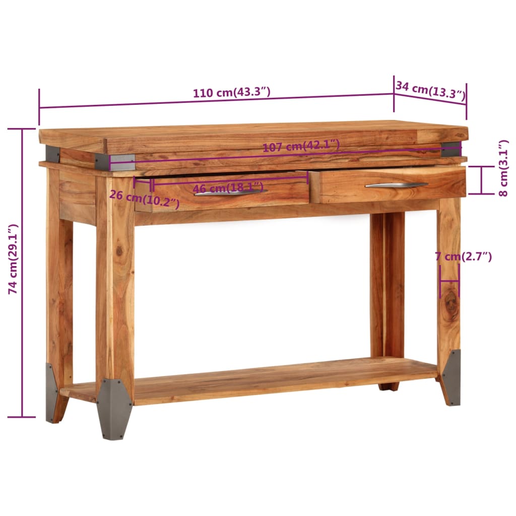 Avlastningsbord Konsollbord Tre 110x34x74 cm heltre akasie