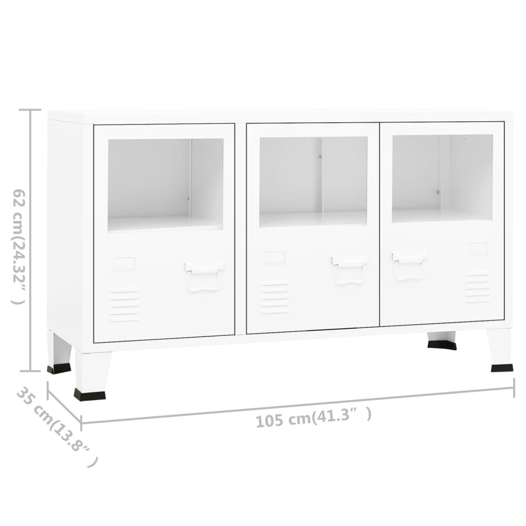 Skjenk Hvit 105x35x62 cm metall og glass