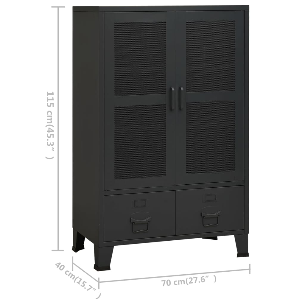 Oppbevaringskiste Industriell Svart 70x40x115 cm metall
