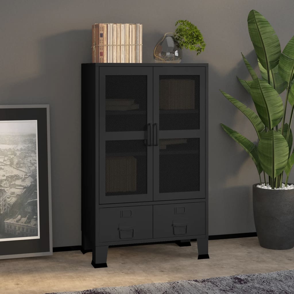 Oppbevaringskiste Industriell Svart 70x40x115 cm metall
