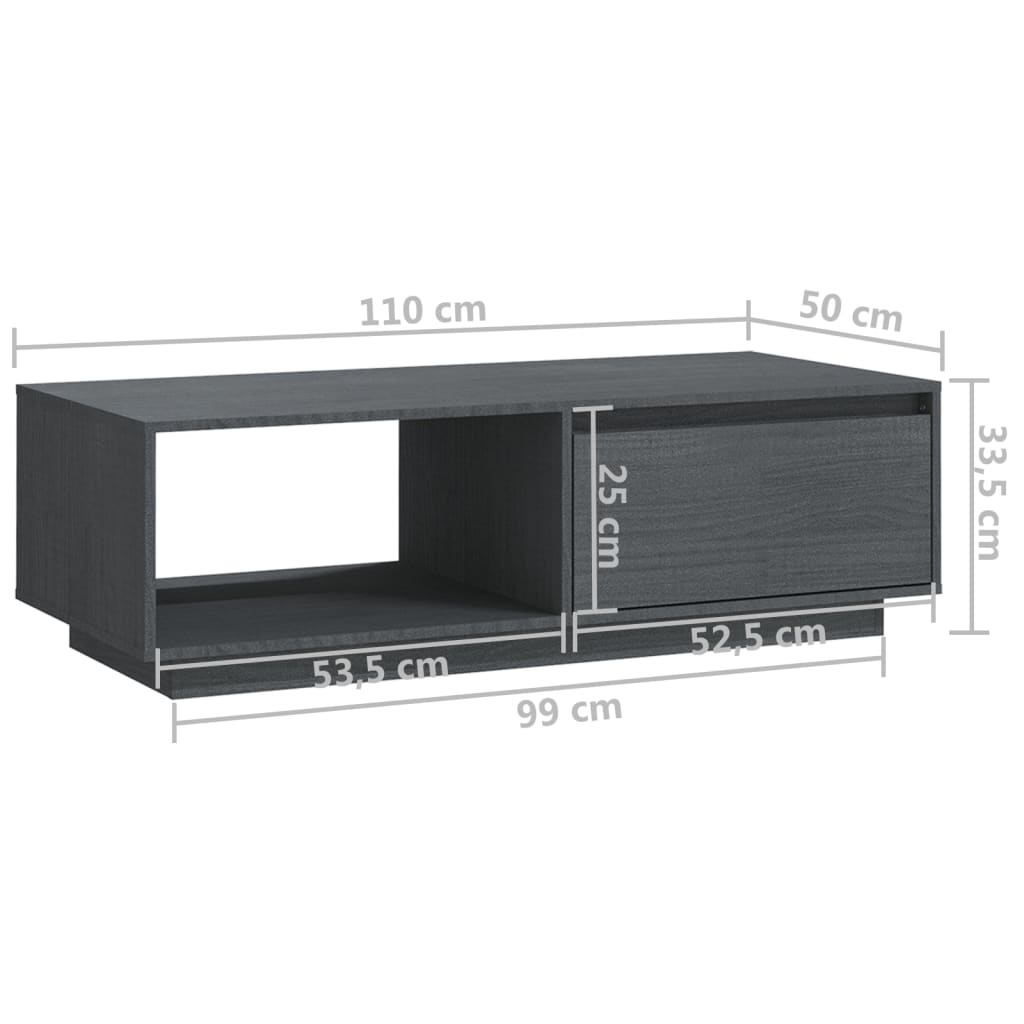 Salongbord Sofabord Grå 110x50x33,5 cm heltre furu