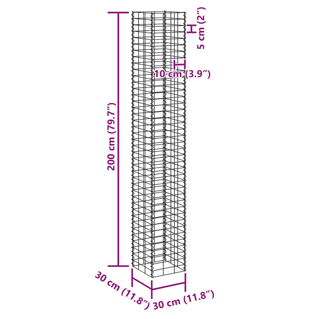 Gabion høybed 4 stk 30x30x50/100/150/200 cm jern
