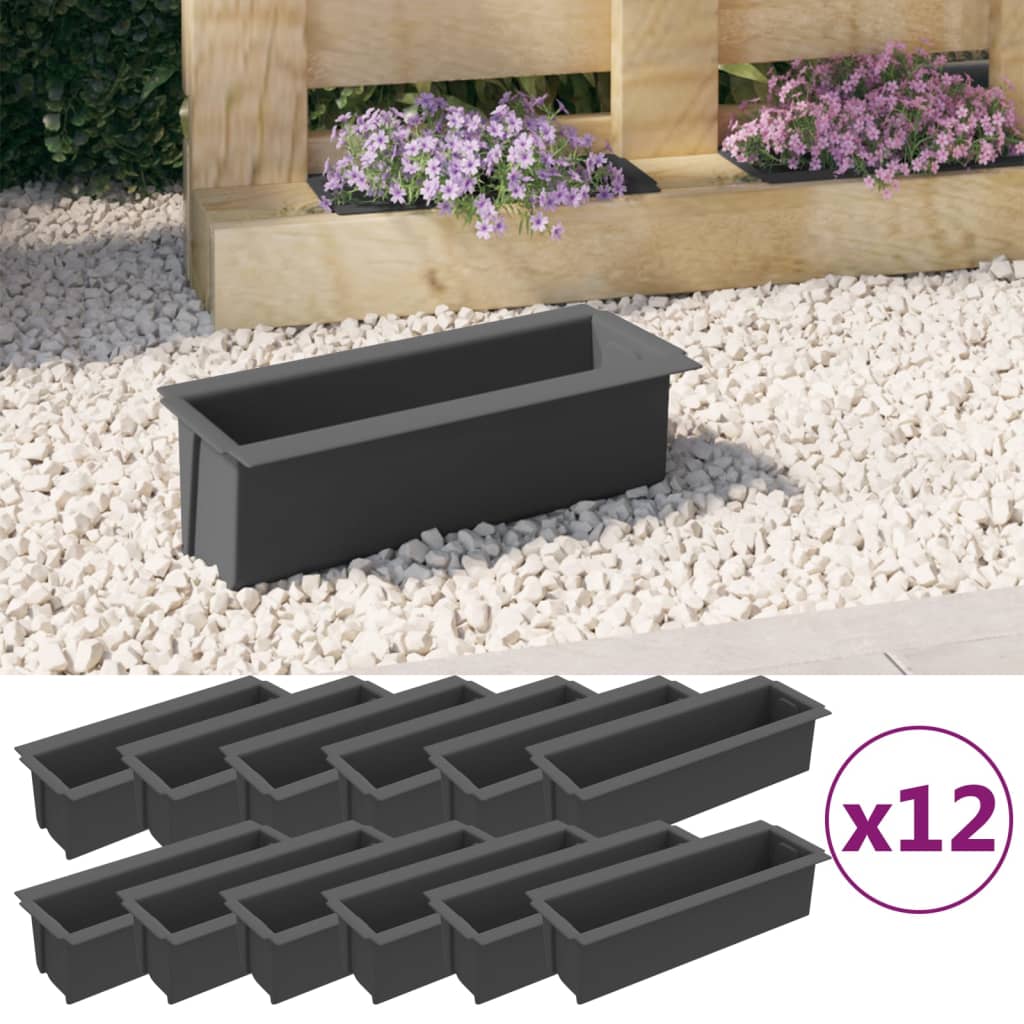 Utendørs Blomsterkasse Plantekasse Polypropen (PP) grå for europaller 12 stk 36x13,5x9,5 cm