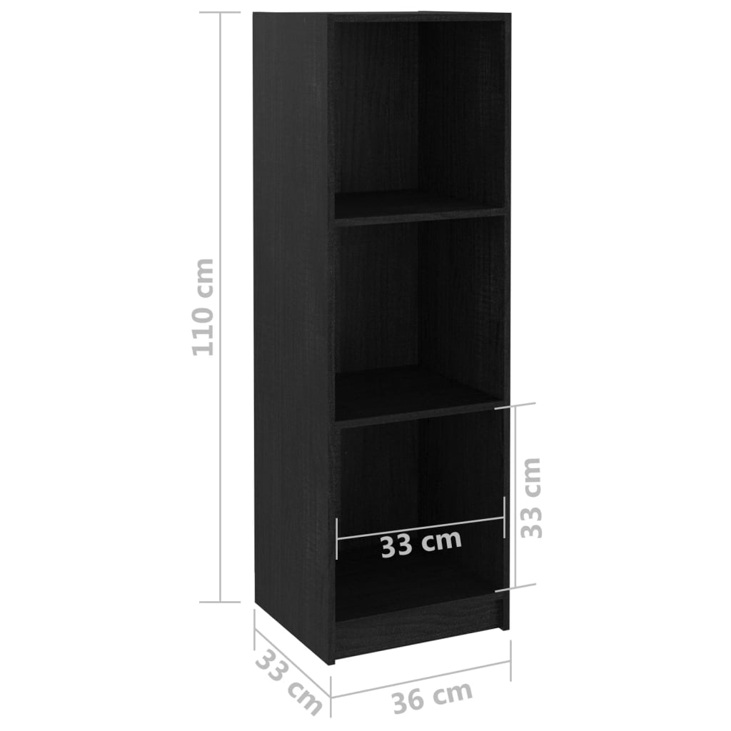 Bokhylle Svart Romdeler 36x33x110 cm heltre furu