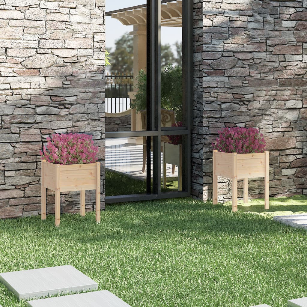 Utendørs Blomsterkasse Plantekasse Tre 2 stk 50x50x70 cm heltre furu