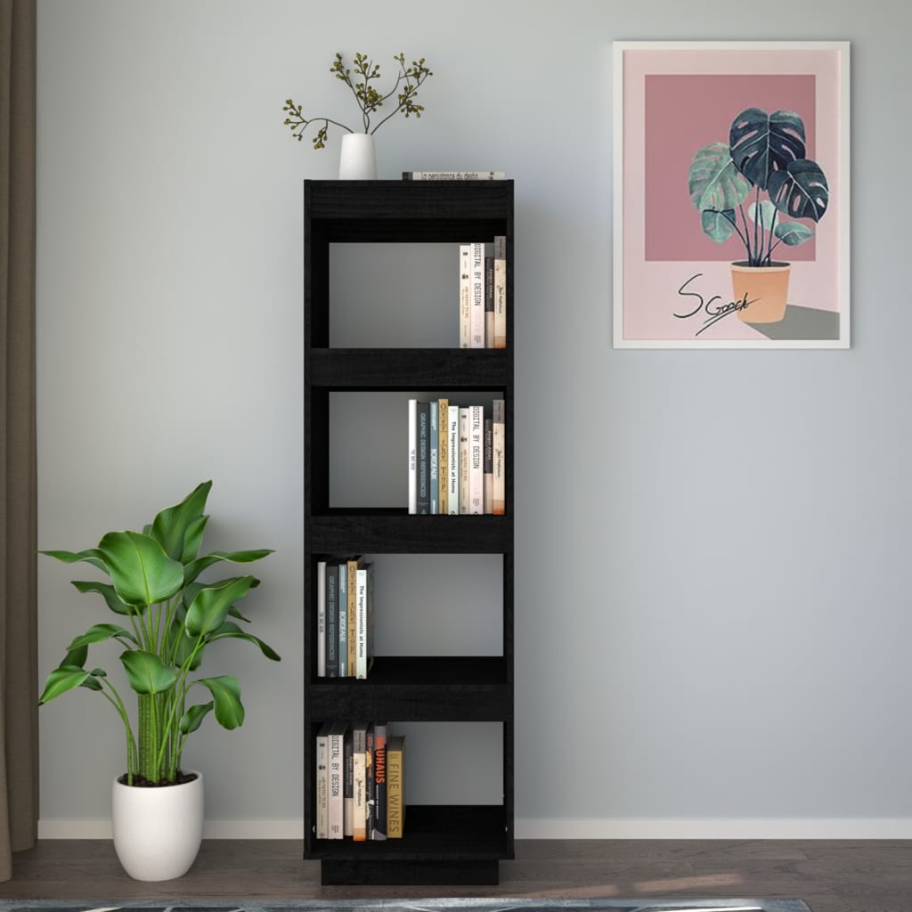 Bokhylle Svart Romdeler 40x35x135 cm heltre furu