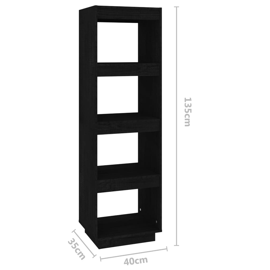Bokhylle Svart Romdeler 40x35x135 cm heltre furu