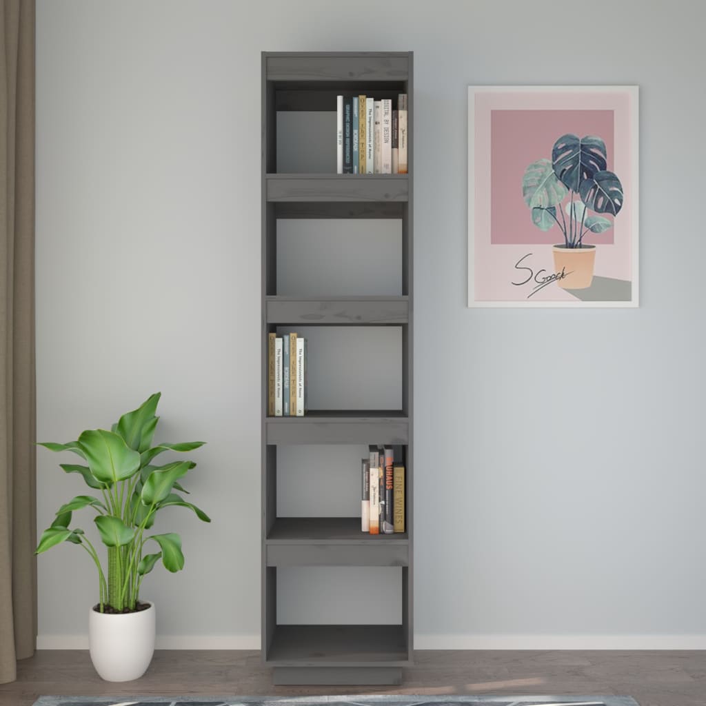 Bokhylle Grå Romdeler 40x35x167 cm heltre furu