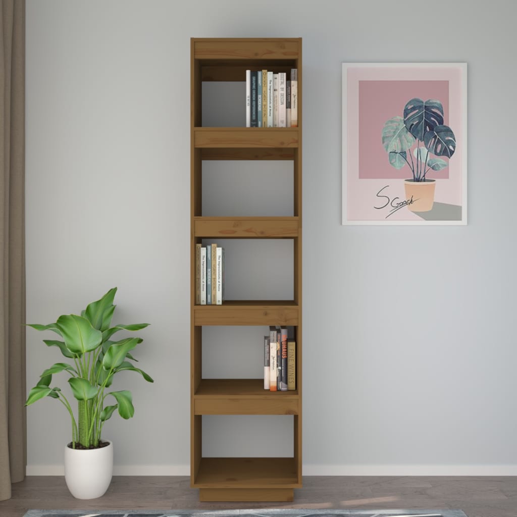 Bokhylle Honningbrun Romdeler 40x35x167 cm heltre furu