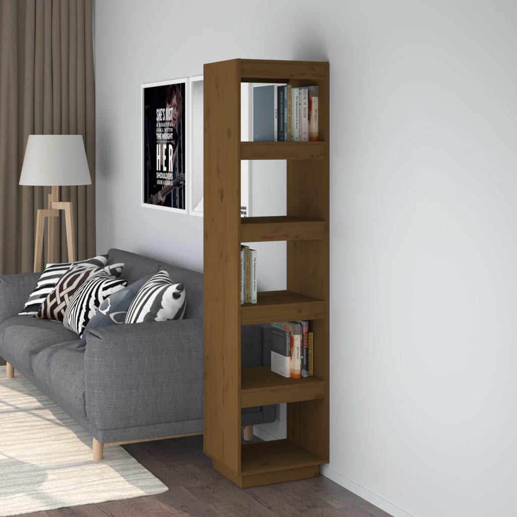 Bokhylle Honningbrun Romdeler 40x35x167 cm heltre furu