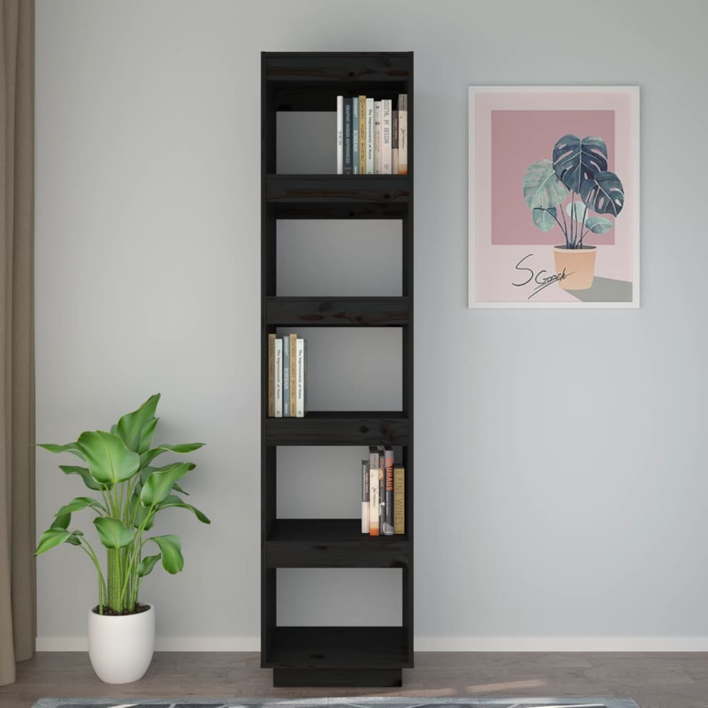 Bokhylle Svart Romdeler 40x35x167 cm heltre furu