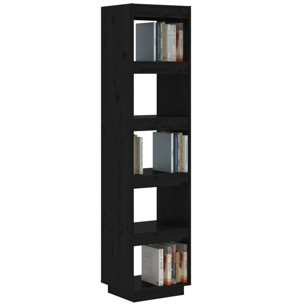 Bokhylle Svart Romdeler 40x35x167 cm heltre furu