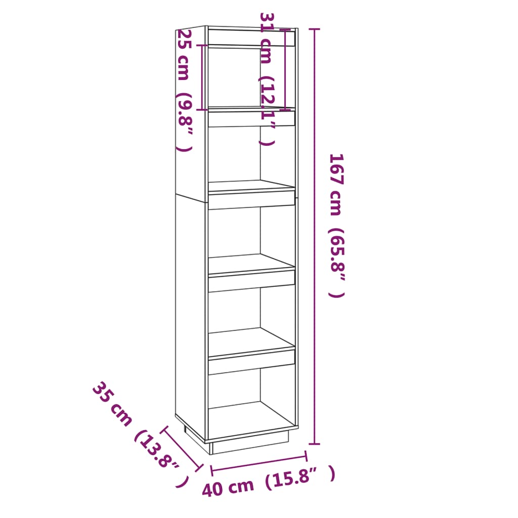Bokhylle Svart Romdeler 40x35x167 cm heltre furu