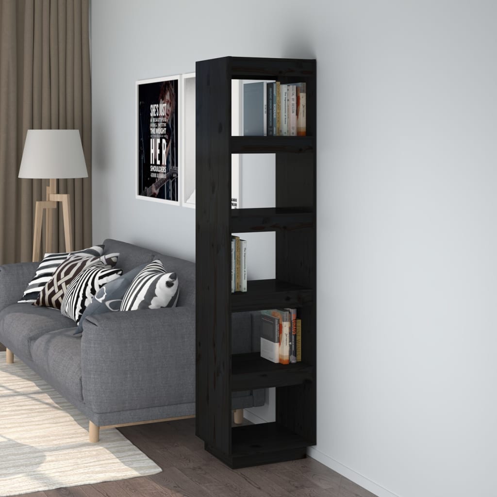 Bokhylle Svart Romdeler 40x35x167 cm heltre furu