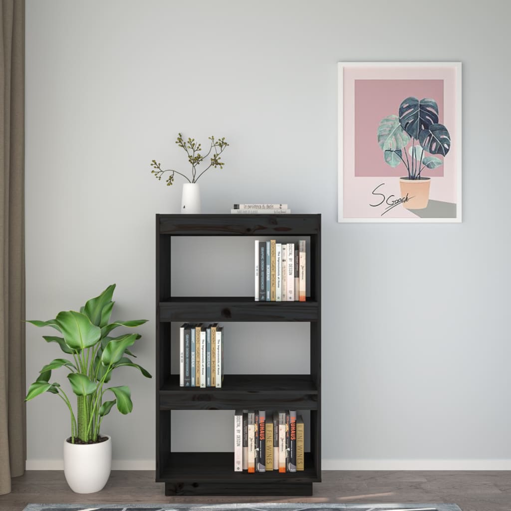 Bokhylle Svart Romdeler 60x35x103 cm heltre furu