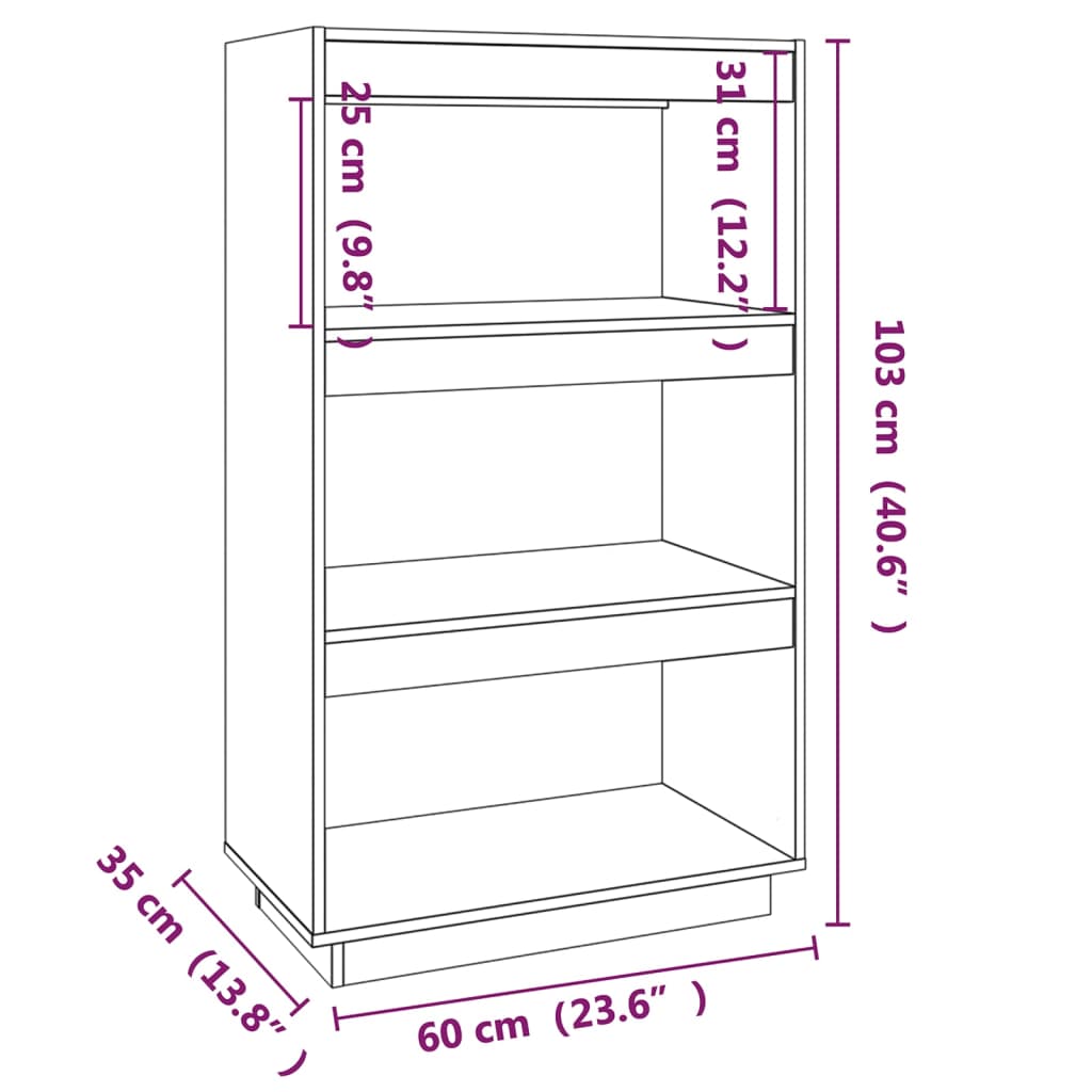 Bokhylle Svart Romdeler 60x35x103 cm heltre furu