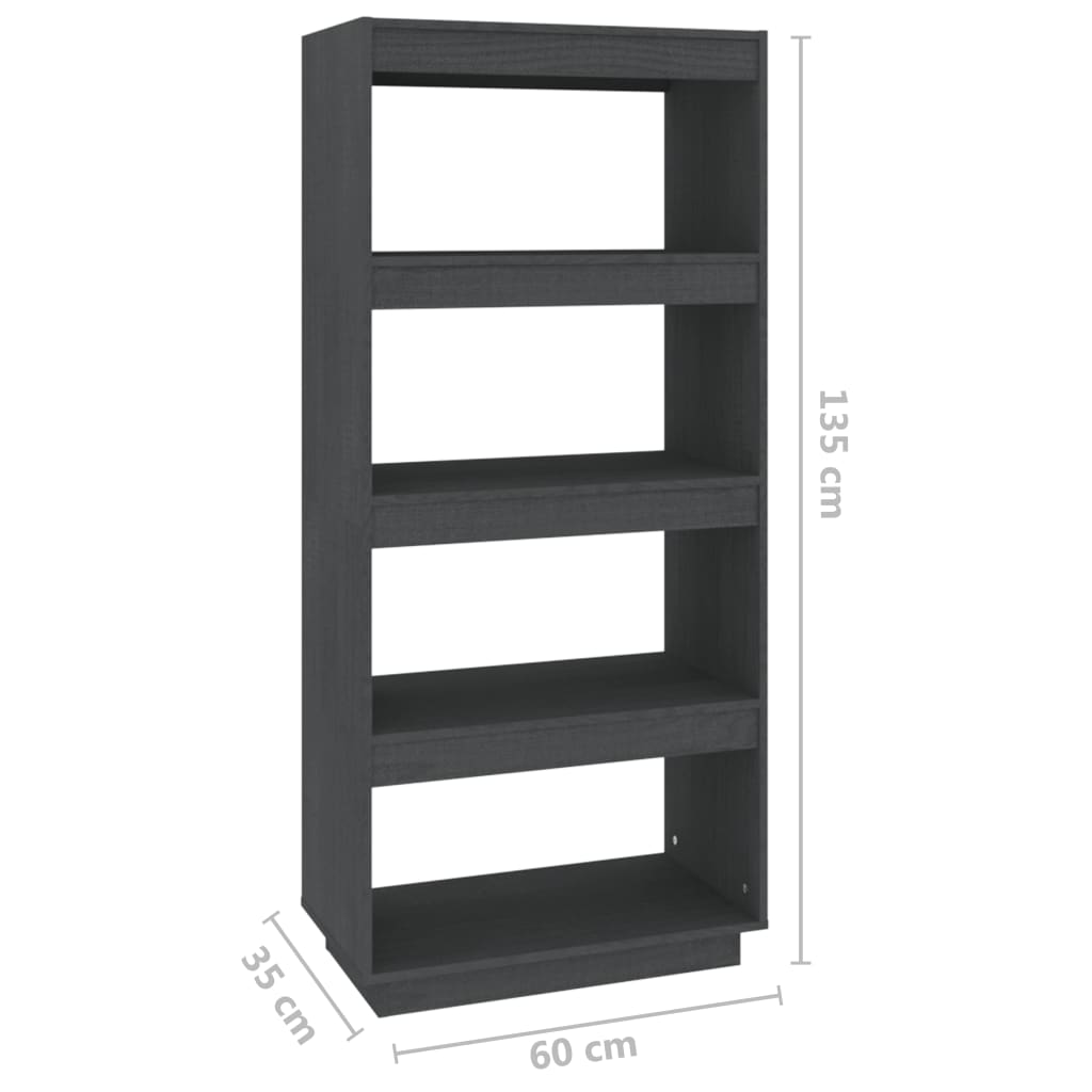 Bokhylle Grå Romdeler 60x35x135 cm heltre furu