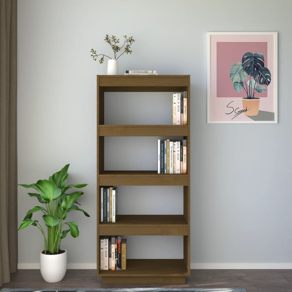 Bokhylle Honningbrun Romdeler 60x35x135 cm heltre furu
