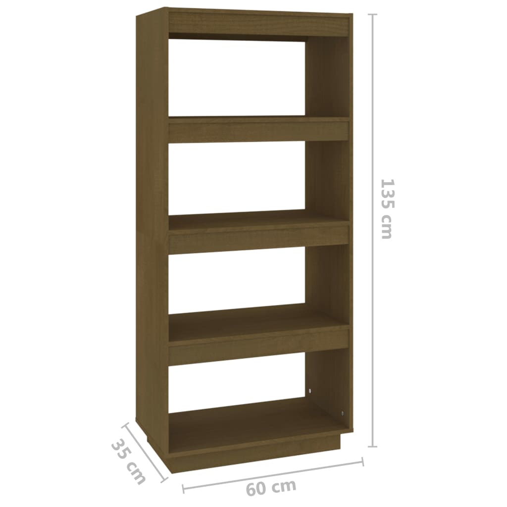Bokhylle Honningbrun Romdeler 60x35x135 cm heltre furu