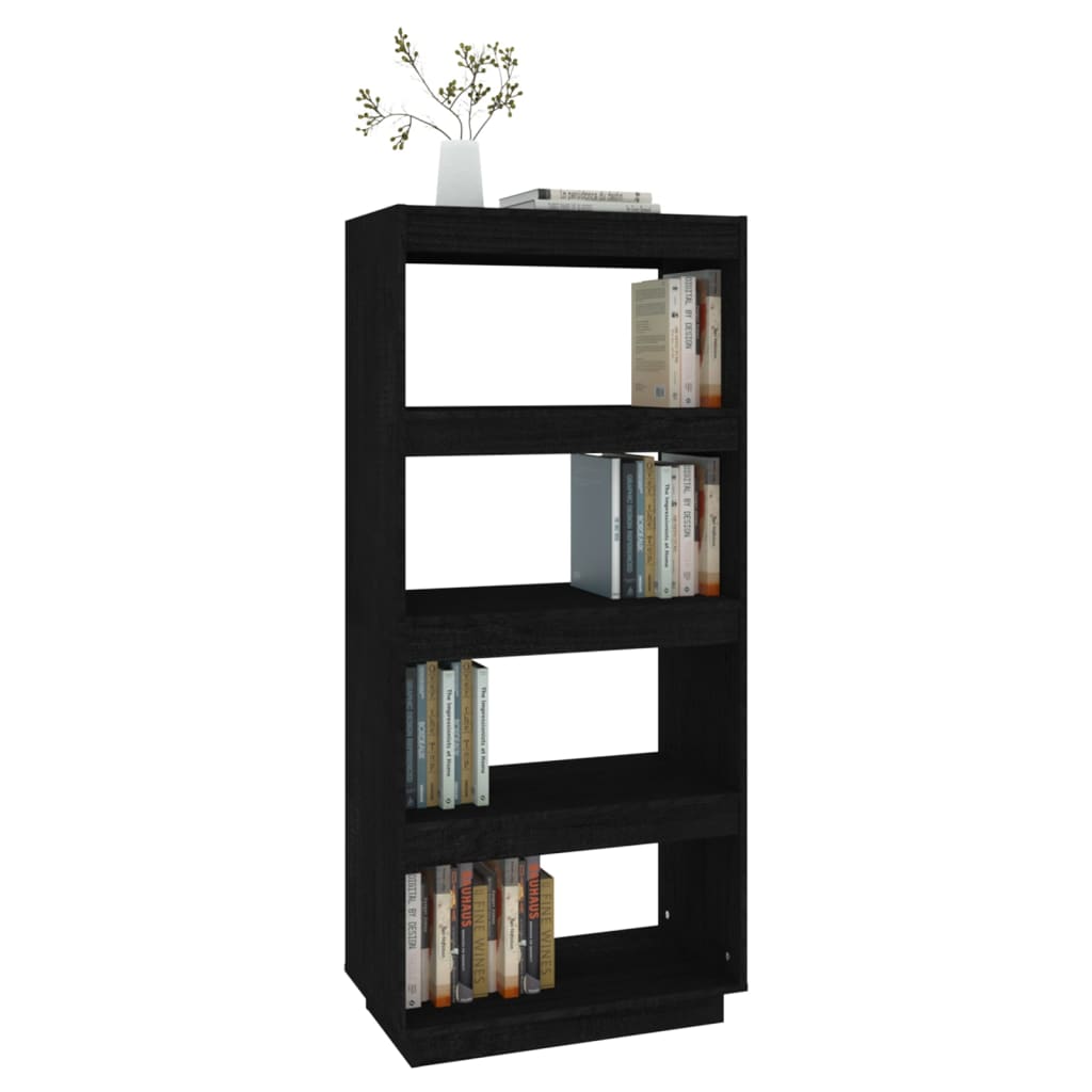 Bokhylle Svart Romdeler 60x35x135 cm heltre furu