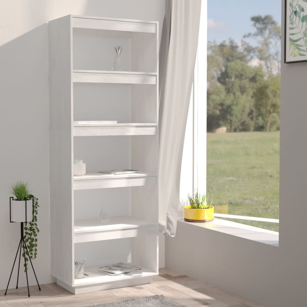 Bokhylle Hvit Romdeler 60x35x167 cm heltre furu