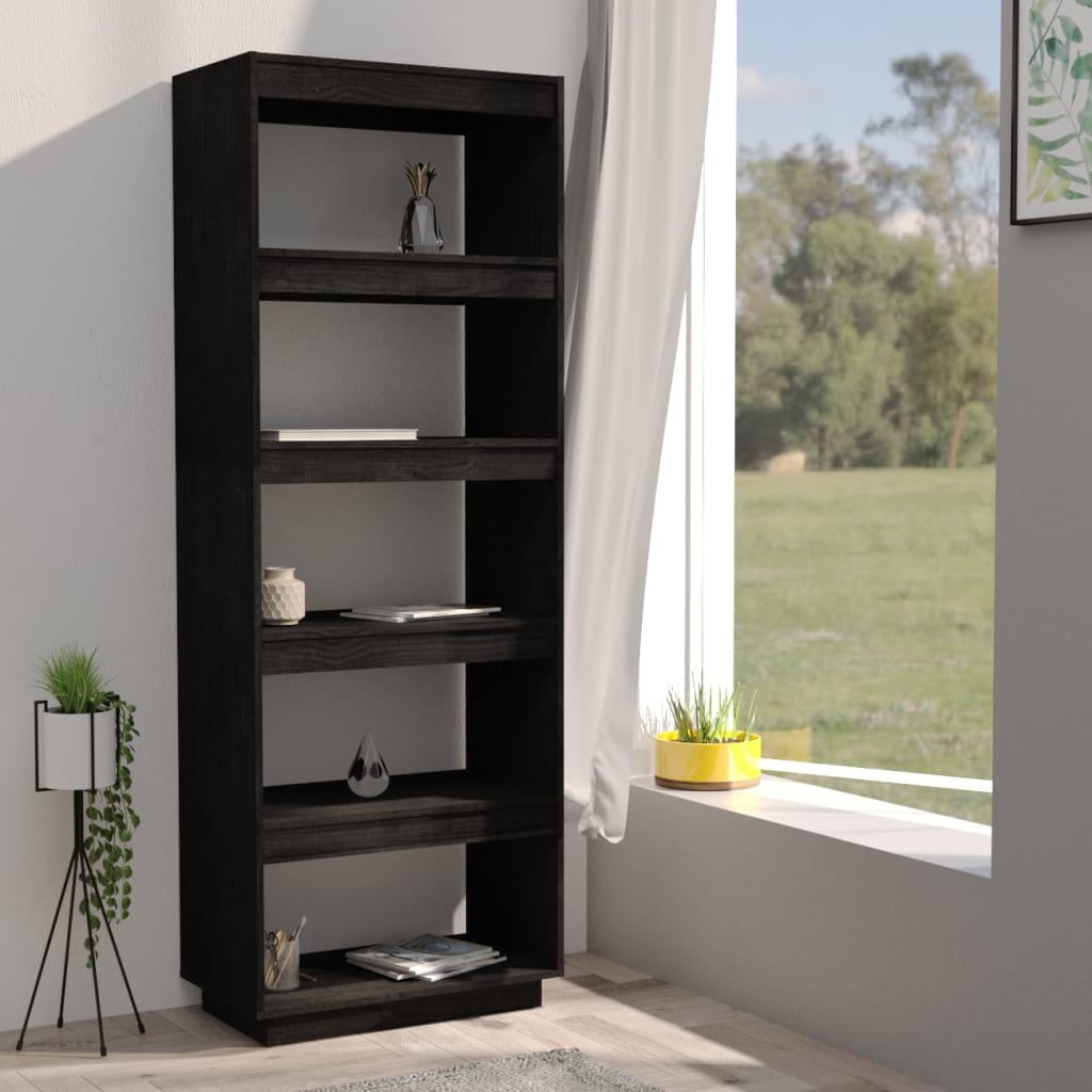 Bokhylle Svart Romdeler 60x35x167 cm heltre furu