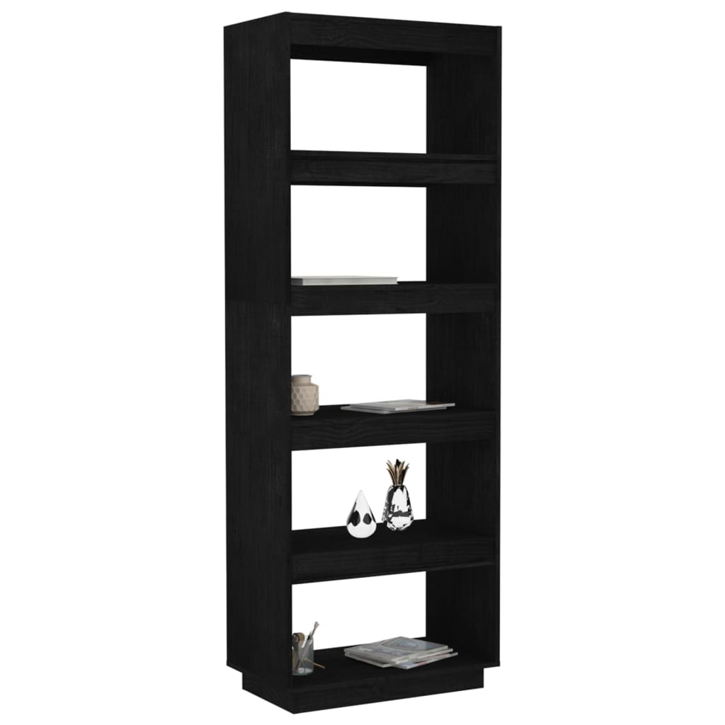Bokhylle Svart Romdeler 60x35x167 cm heltre furu