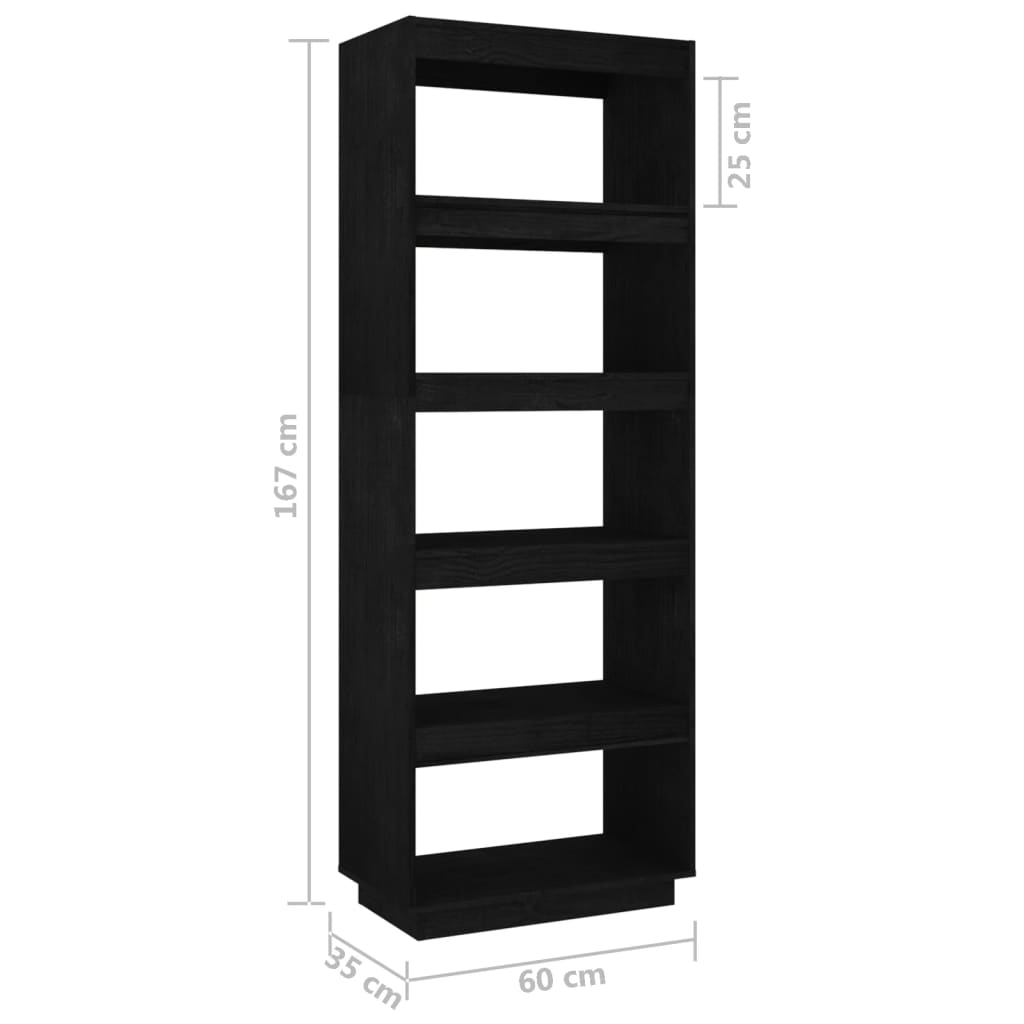 Bokhylle Svart Romdeler 60x35x167 cm heltre furu