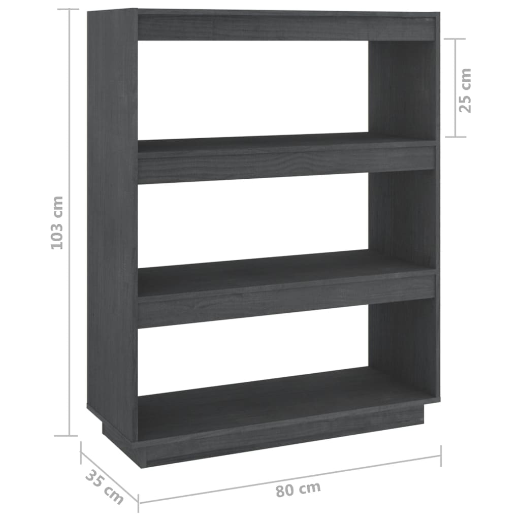 Bokhylle Grå Romdeler 80x35x103 cm heltre furu