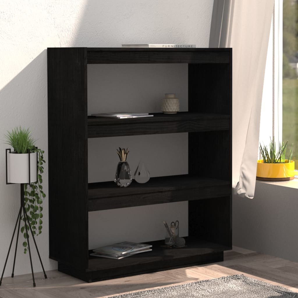 Bokhylle Svart Romdeler 80x35x103 cm heltre furu