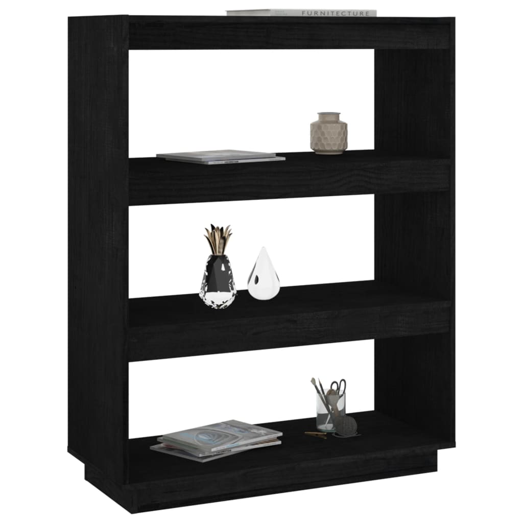Bokhylle Svart Romdeler 80x35x103 cm heltre furu