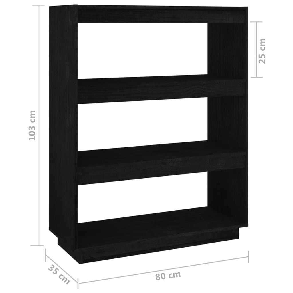 Bokhylle Svart Romdeler 80x35x103 cm heltre furu