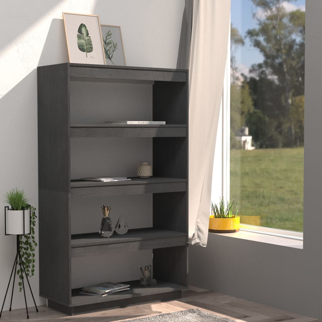 Bokhylle Grå Romdeler 80x35x135 cm heltre furu