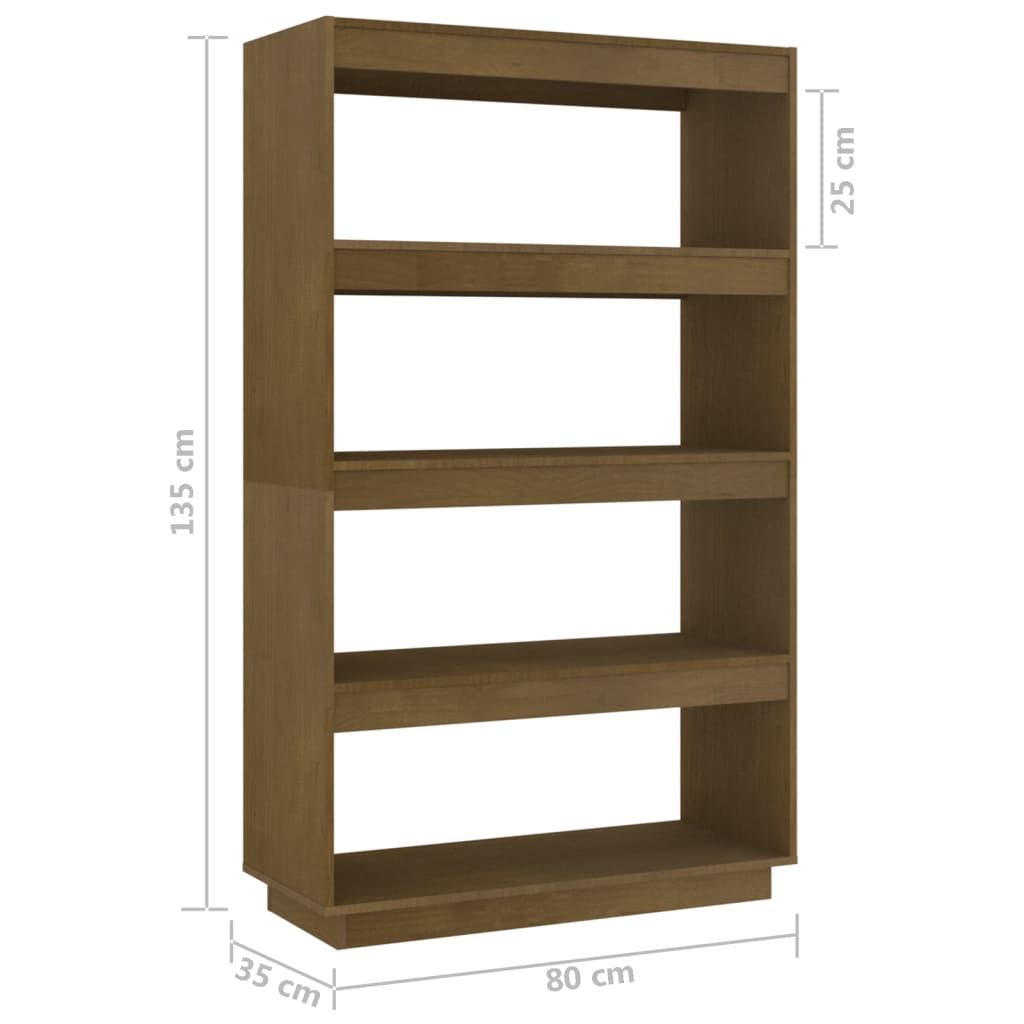 Bokhylle Honningbrun Romdeler 80x35x135 cm heltre furu