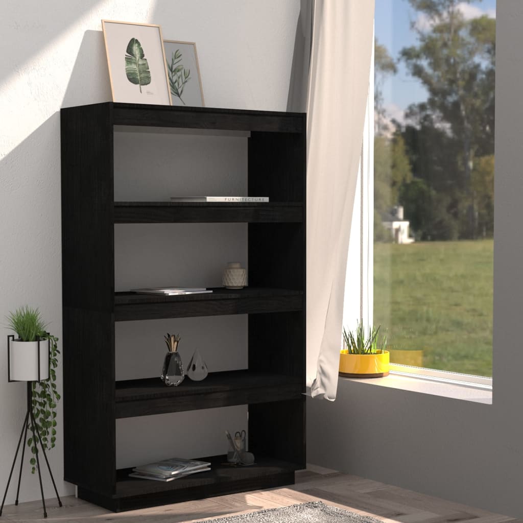 Bokhylle Svart Romdeler 80x35x135 cm heltre furu