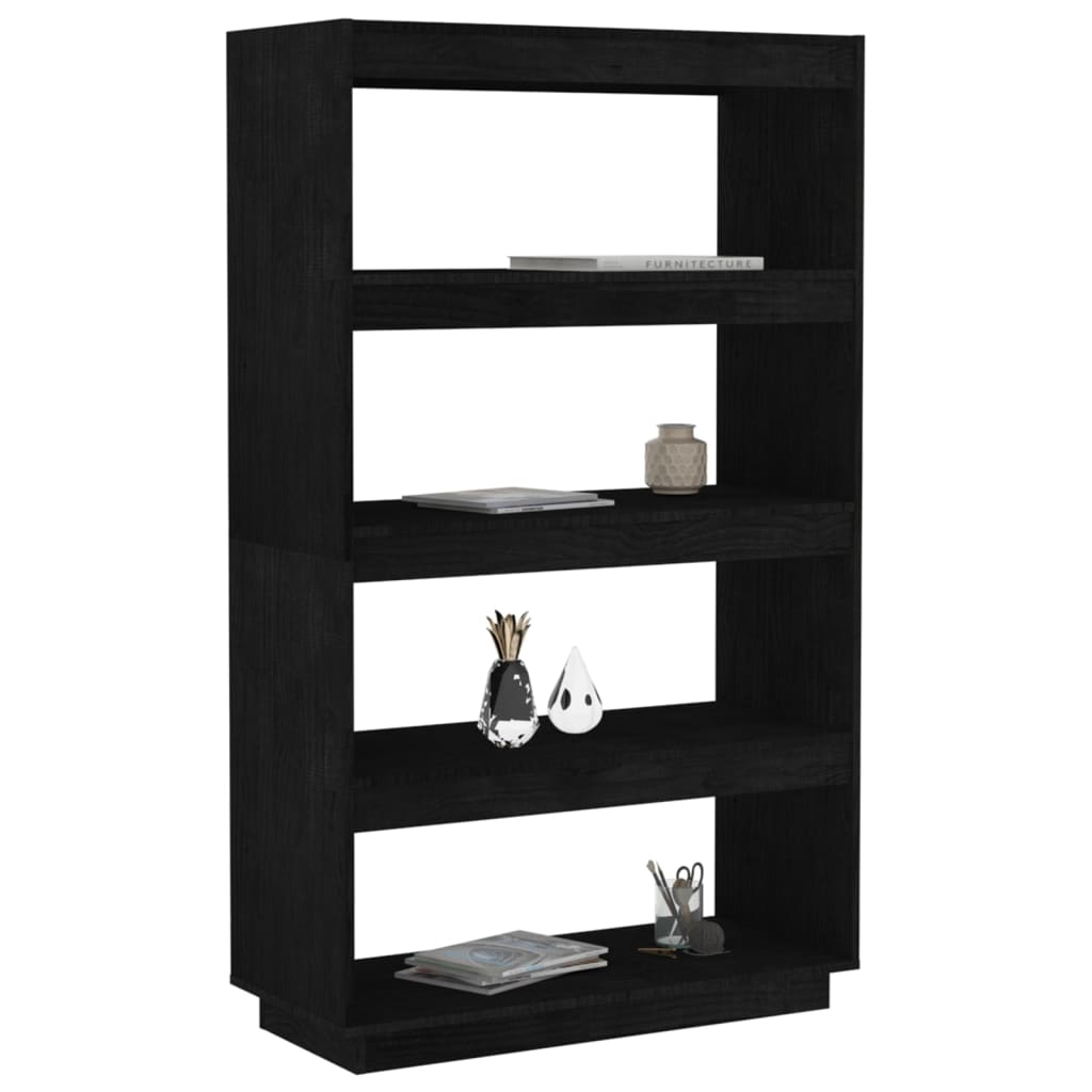 Bokhylle Svart Romdeler 80x35x135 cm heltre furu