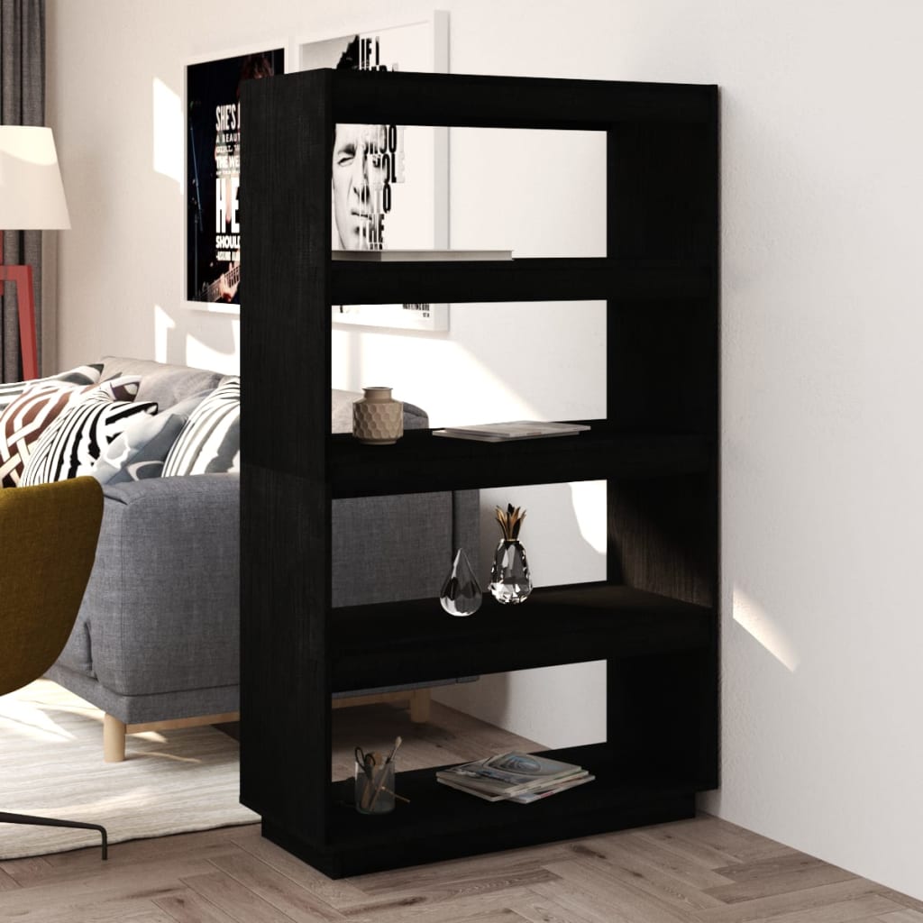 Bokhylle Svart Romdeler 80x35x135 cm heltre furu