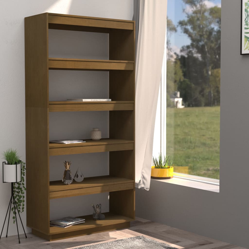 Bokhylle Honningbrun Romdeler 80x35x167 cm heltre furu