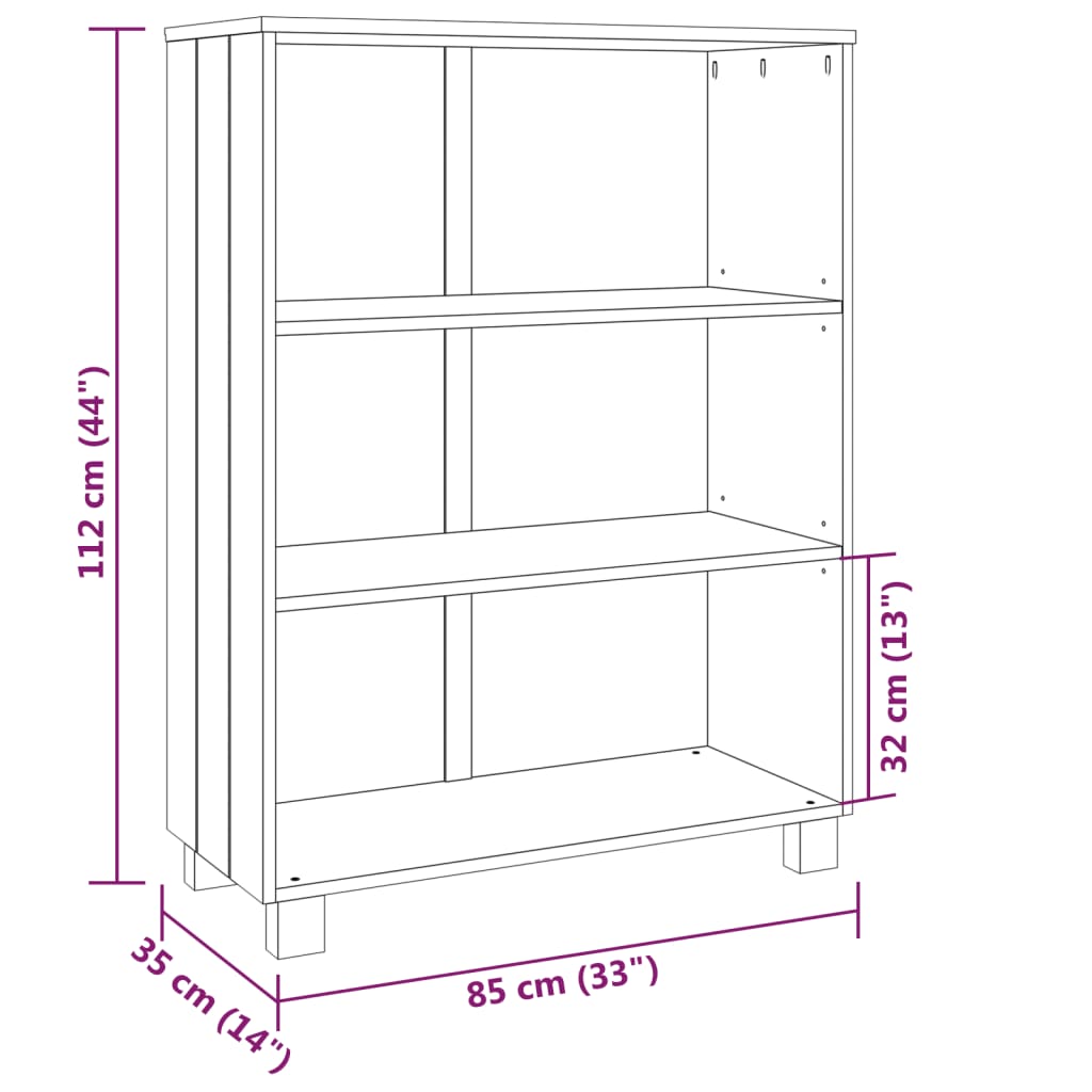 Bokhylle Honningbrun HAMAR 85x35x112 cm heltre furu