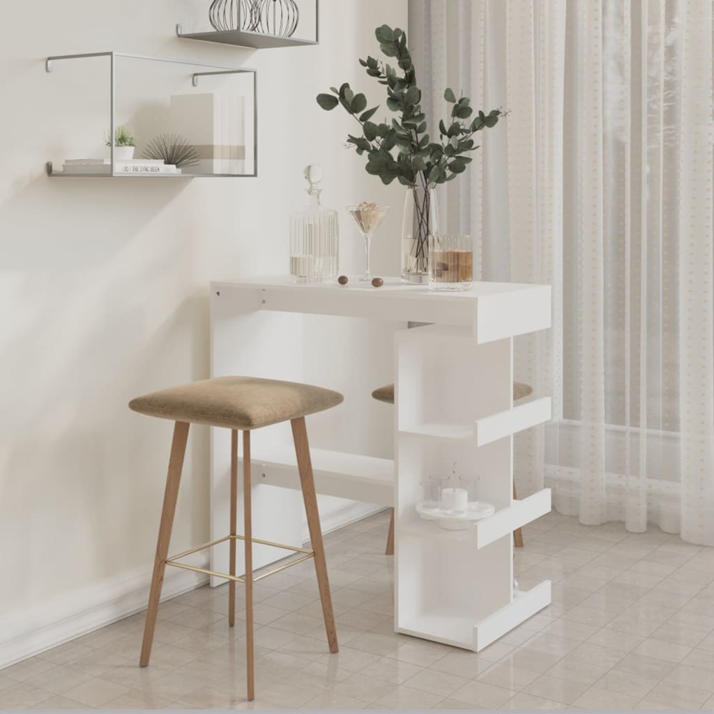 Barbord med oppbevaring hvit 100x50x101,5 cm konstruert tre