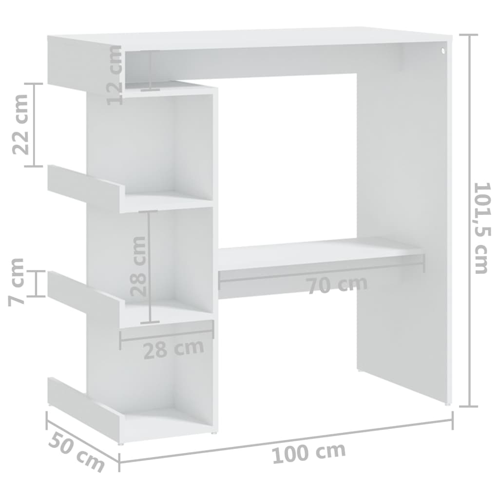 Barbord med oppbevaring hvit 100x50x101,5 cm konstruert tre
