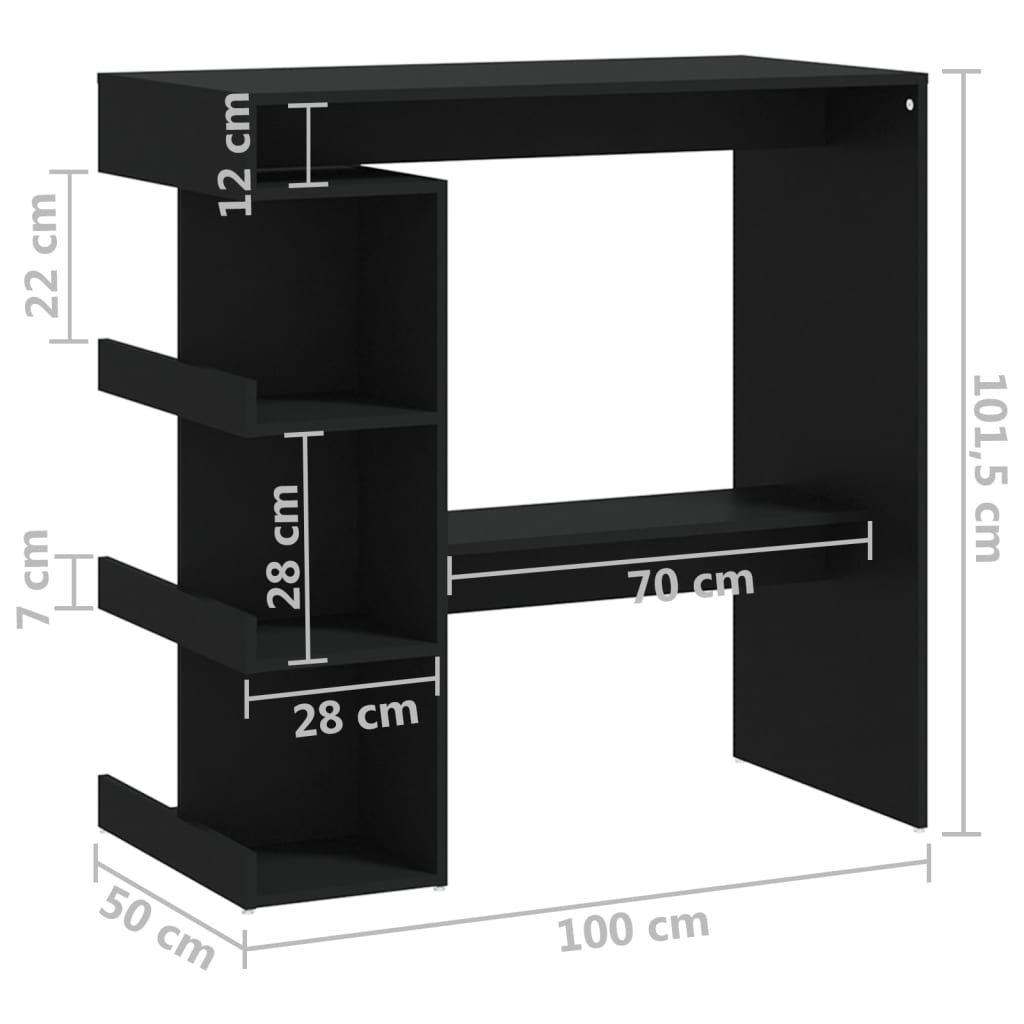 Barbord med oppbevaring svart 100x50x101,5 cm konstruert tre