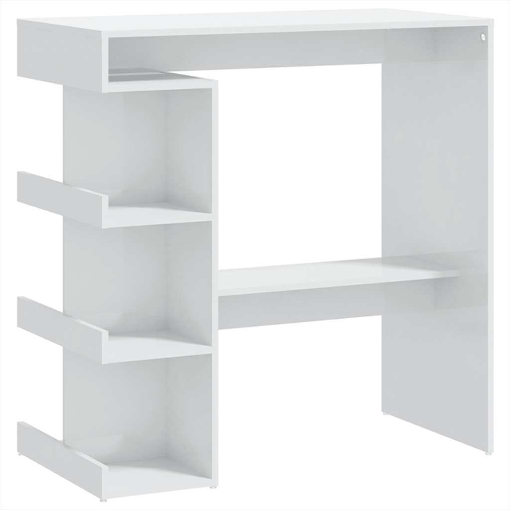 Barbord med oppbevaringsstativ høyglans hvit 100x50x101,5 cm