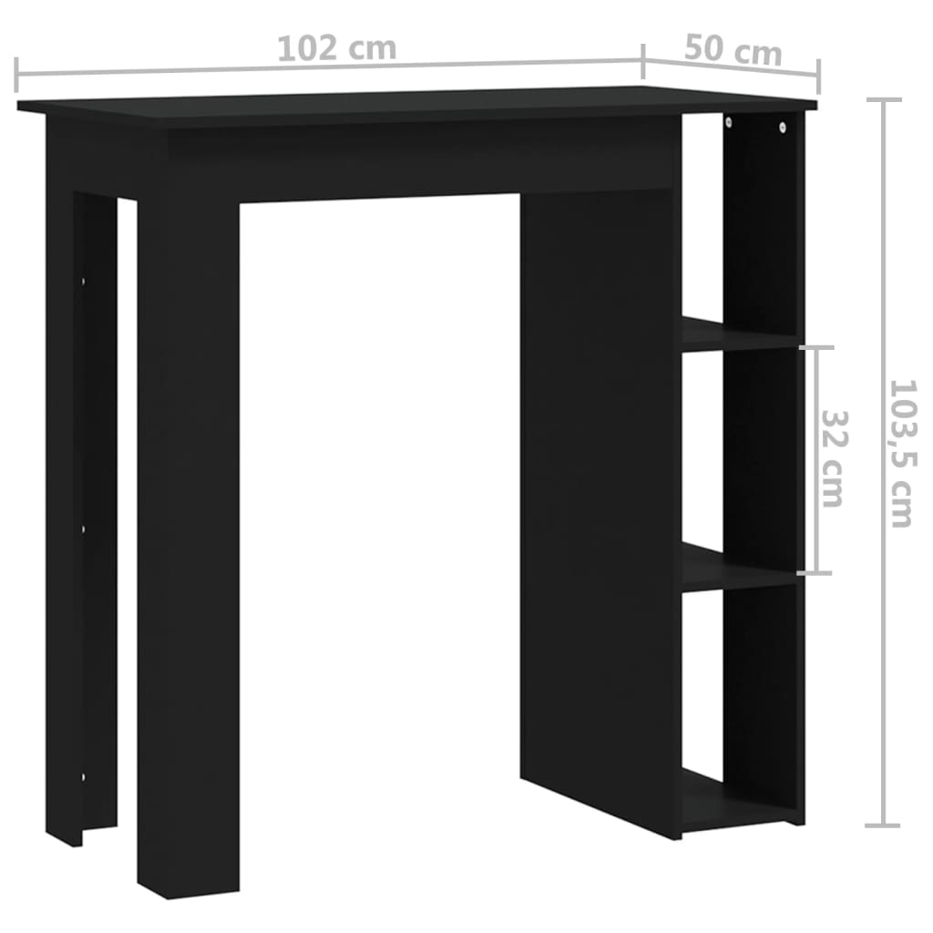 Barbord med hylle svart 102x50x103,5 cm konstruert tre