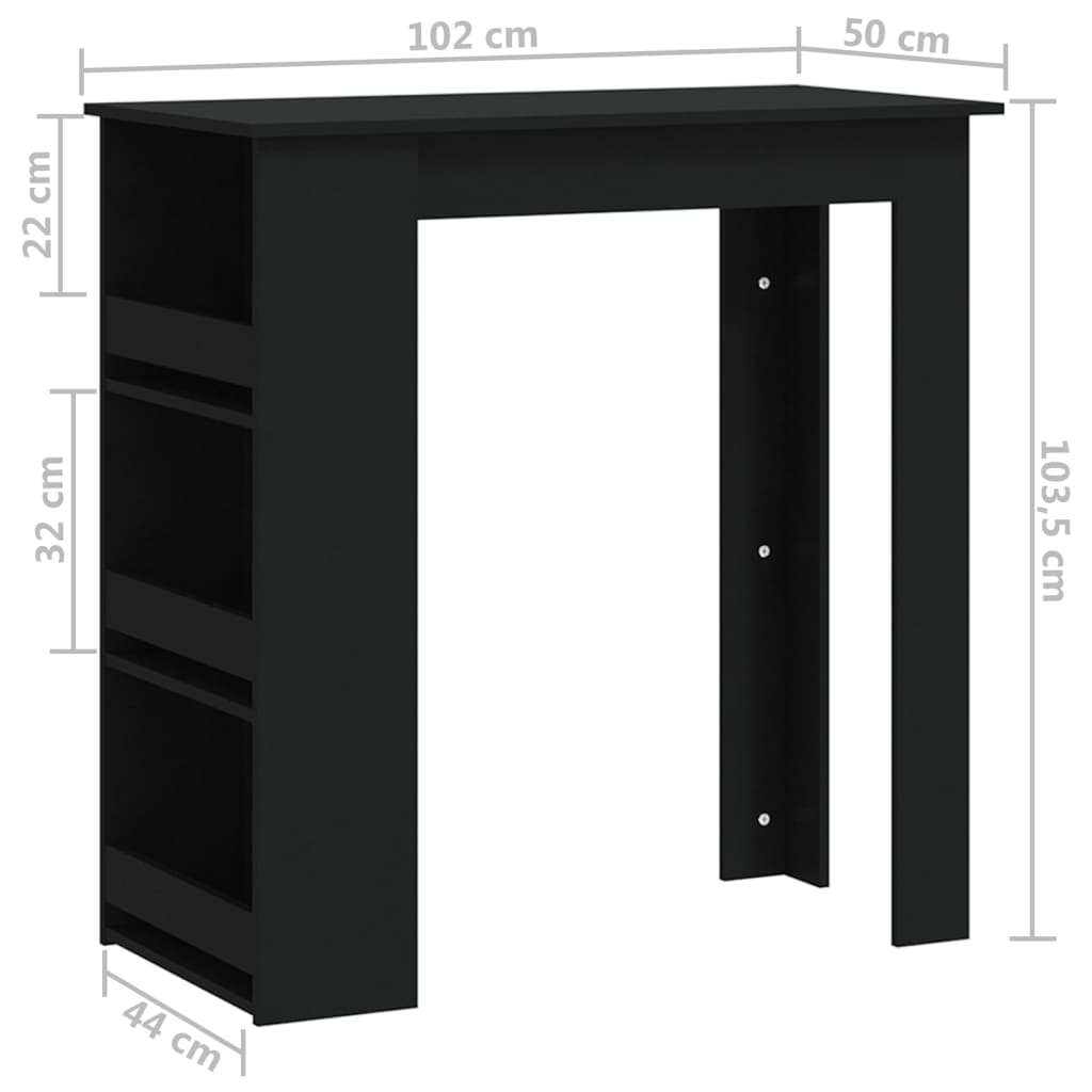 Barbord med oppbevaring svart 102x50x103,5 cm konstruert tre