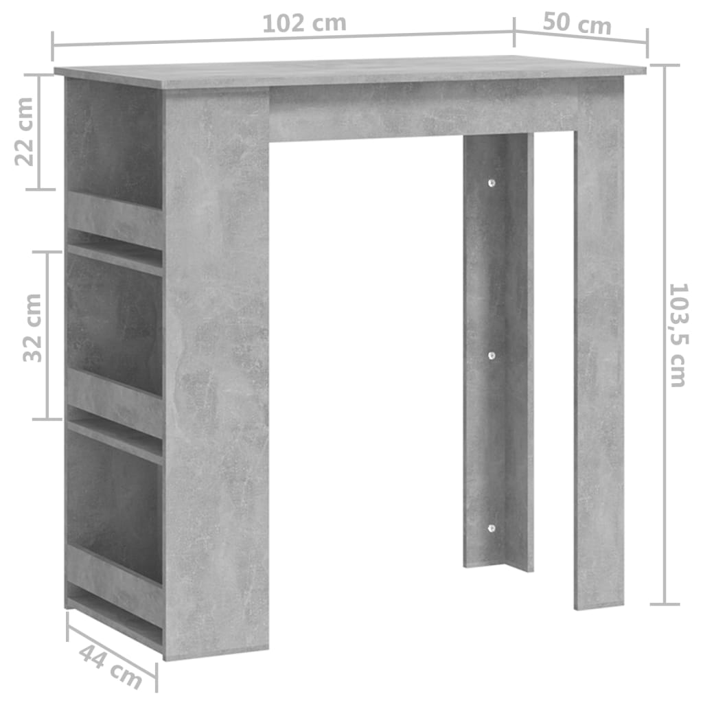 Barbord med oppbevaringsstativ betonggrå 102x50x103,5 cm