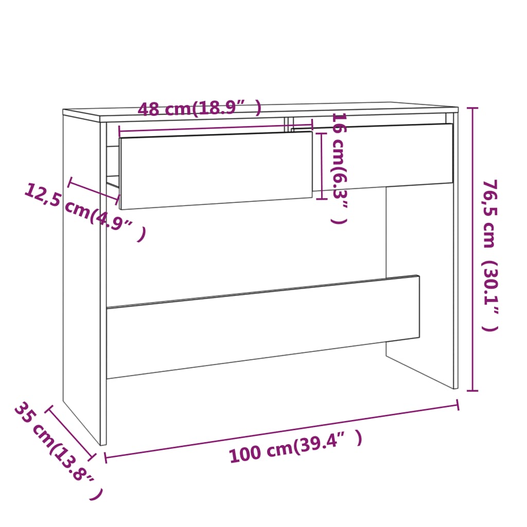 Avlastningsbord Konsollbord Hvit 100x35x76,5 cm