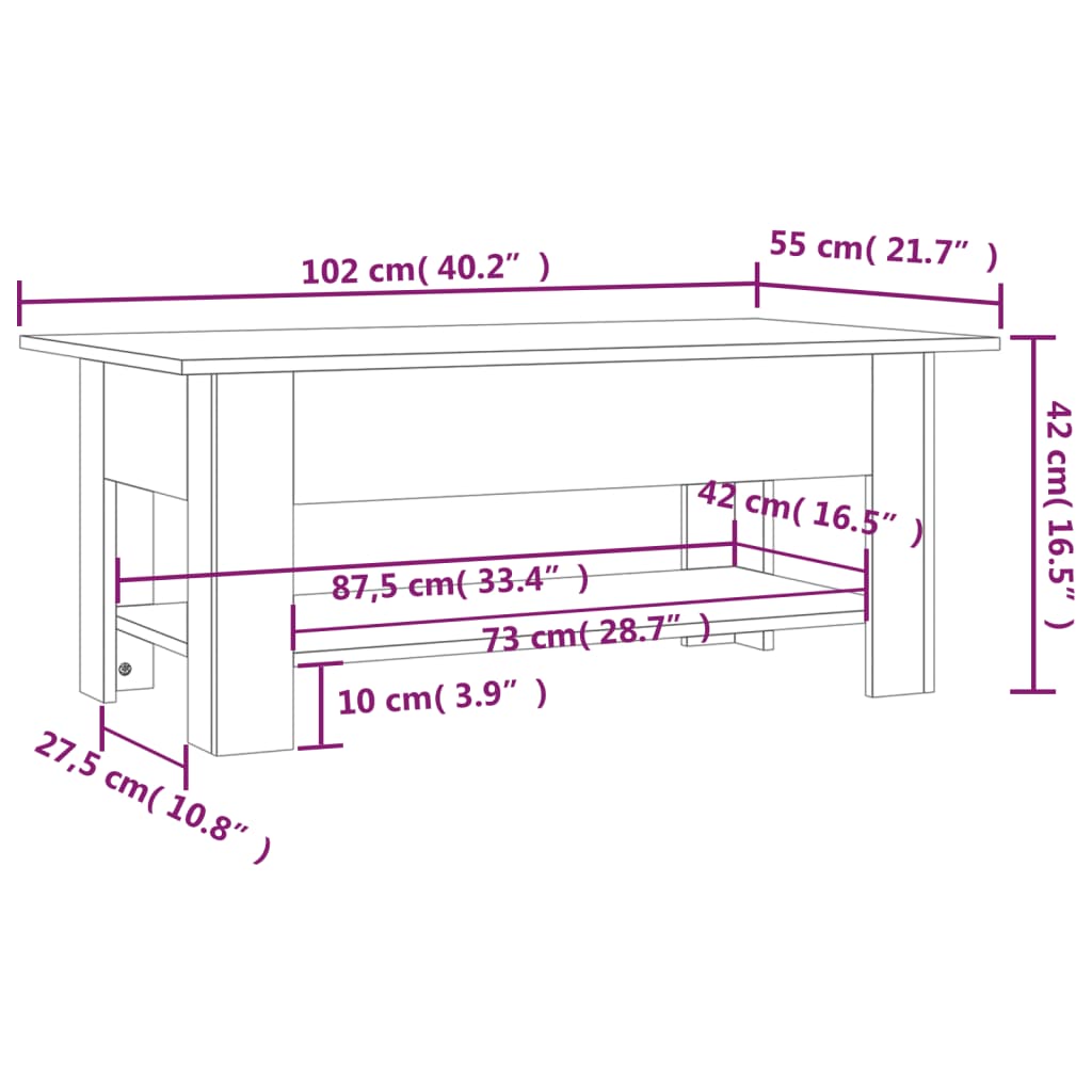 Salongbord Sofabord Svart 102x55x42 cm