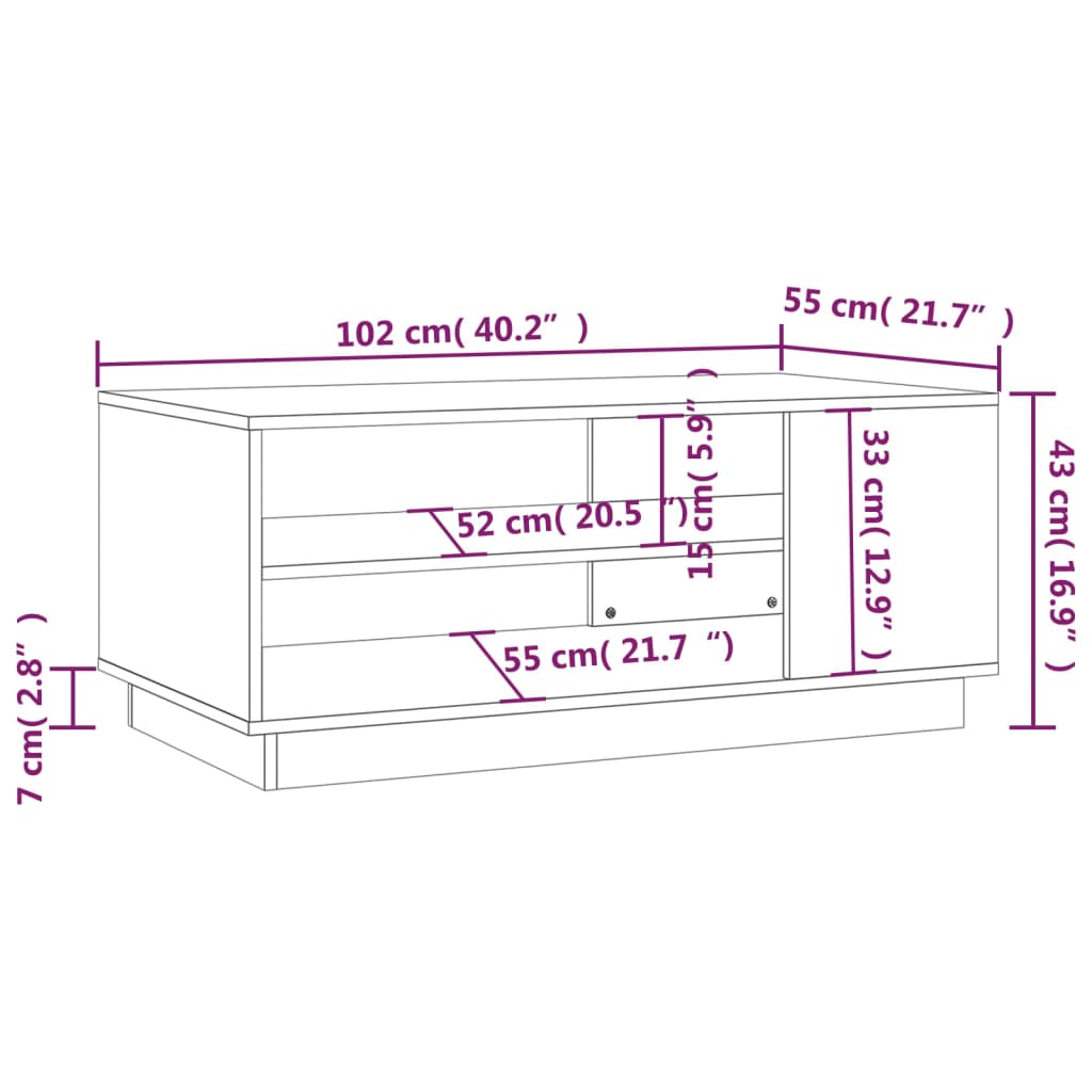 Salongbord hvit 102x55x43 cm konstruert tre