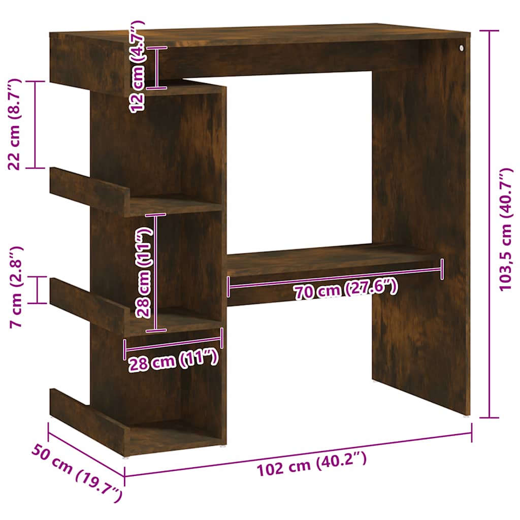 Barbord med oppbevaring røkt eik 100x50x101,5 cm konstruert tre